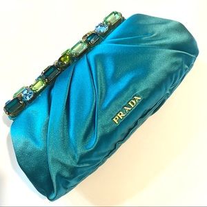 Prada Raso Jeweled Clutch / Turquoise